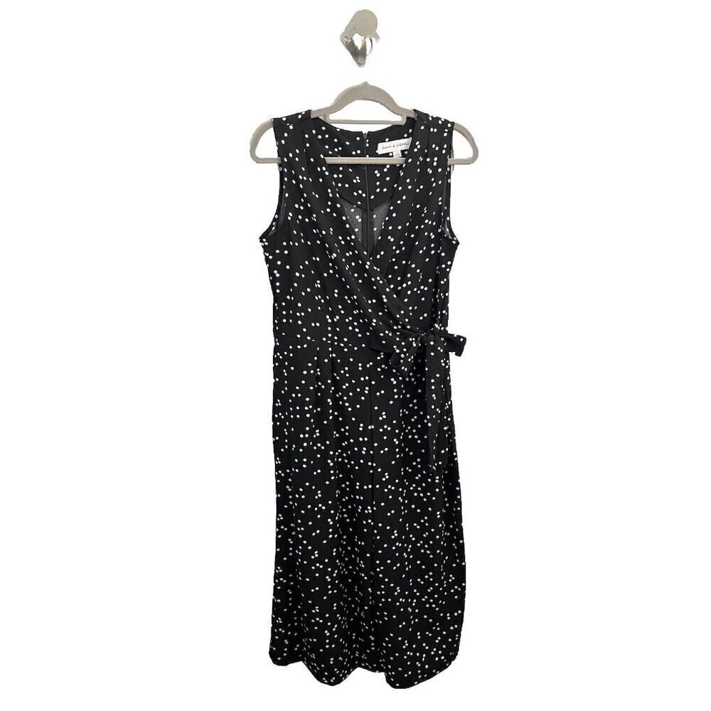 Emma & Michele Jumpsuit Cropped Wide Leg Polkadot Wrap Size 12 Black White